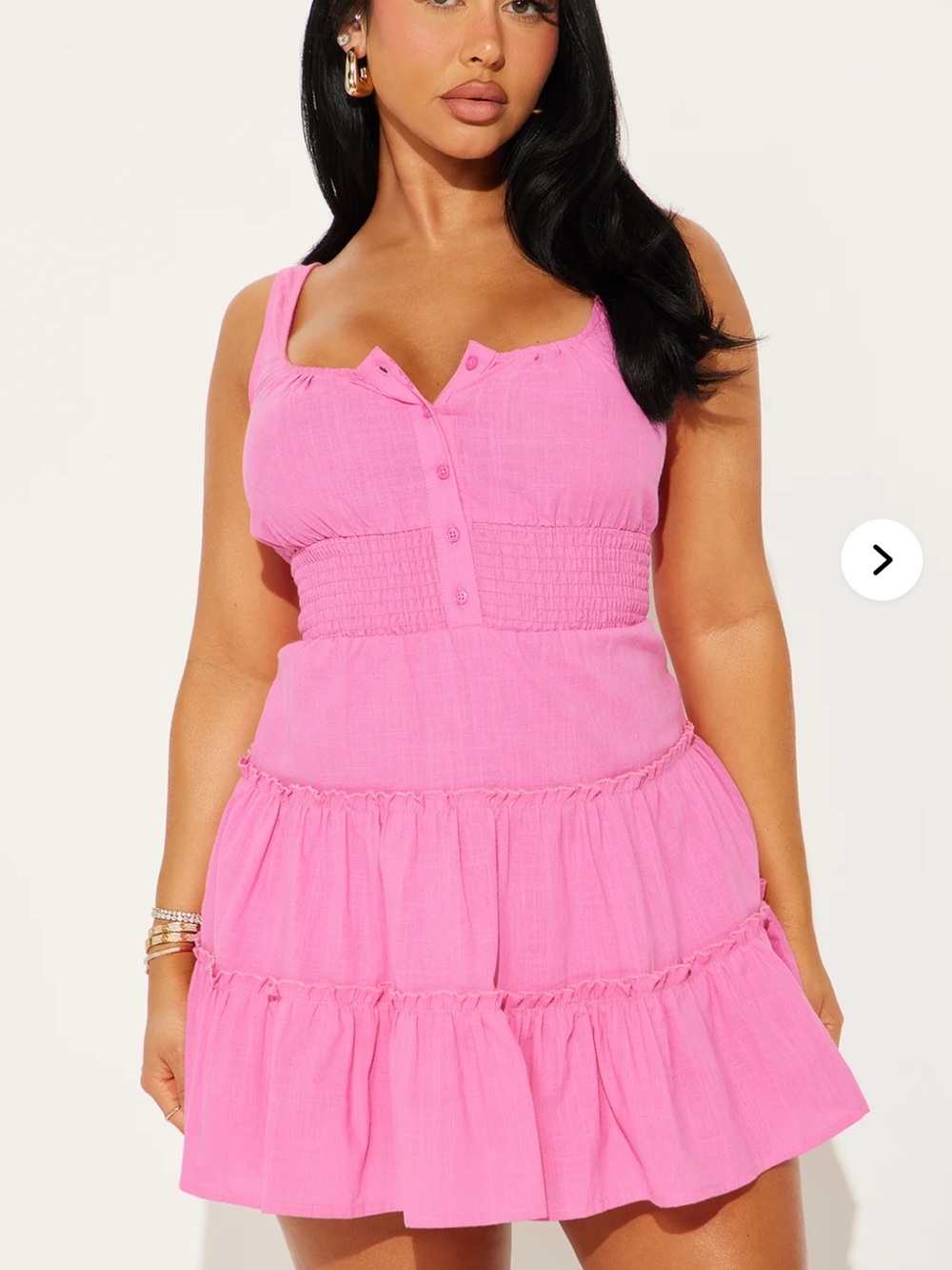Fashion Novs Pink LinenTiered Button Front Mini Dress Size 1X New!
